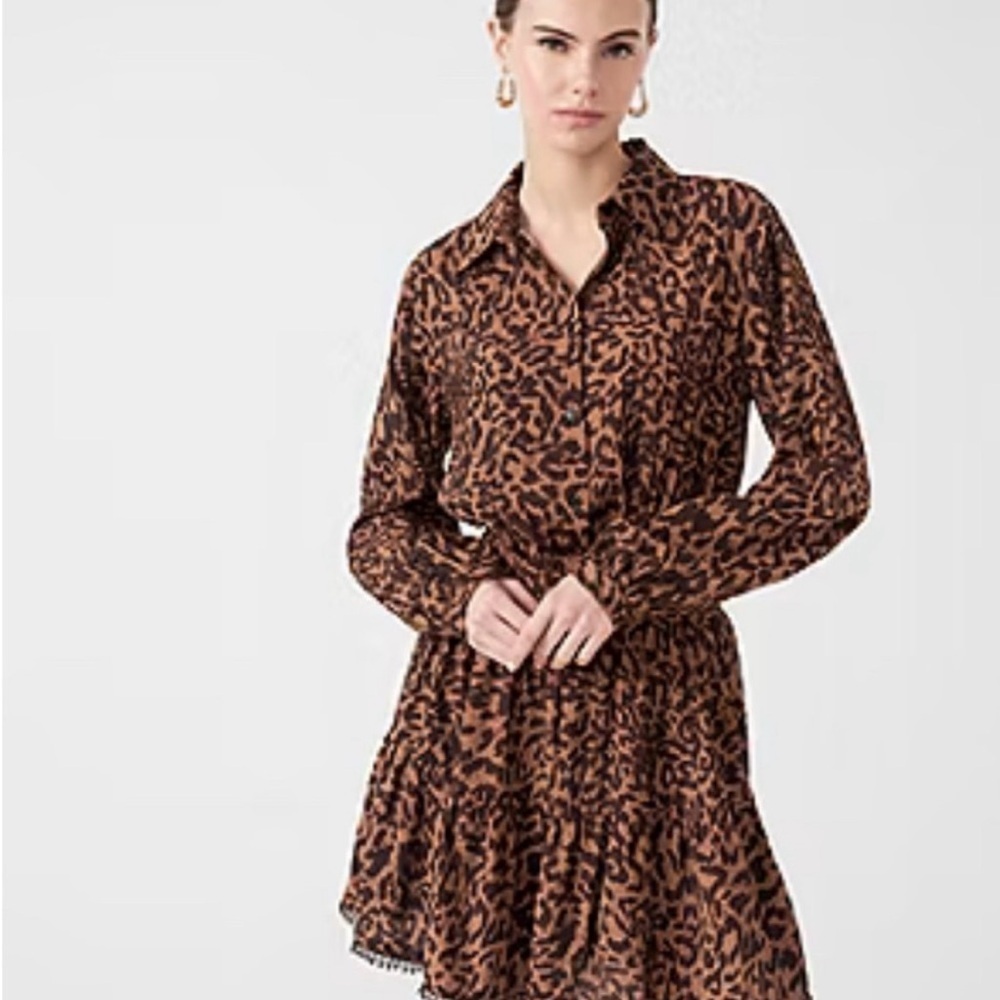 Rebecca Minkoff Brown Leopard Long Sleeve Mini Dress XS